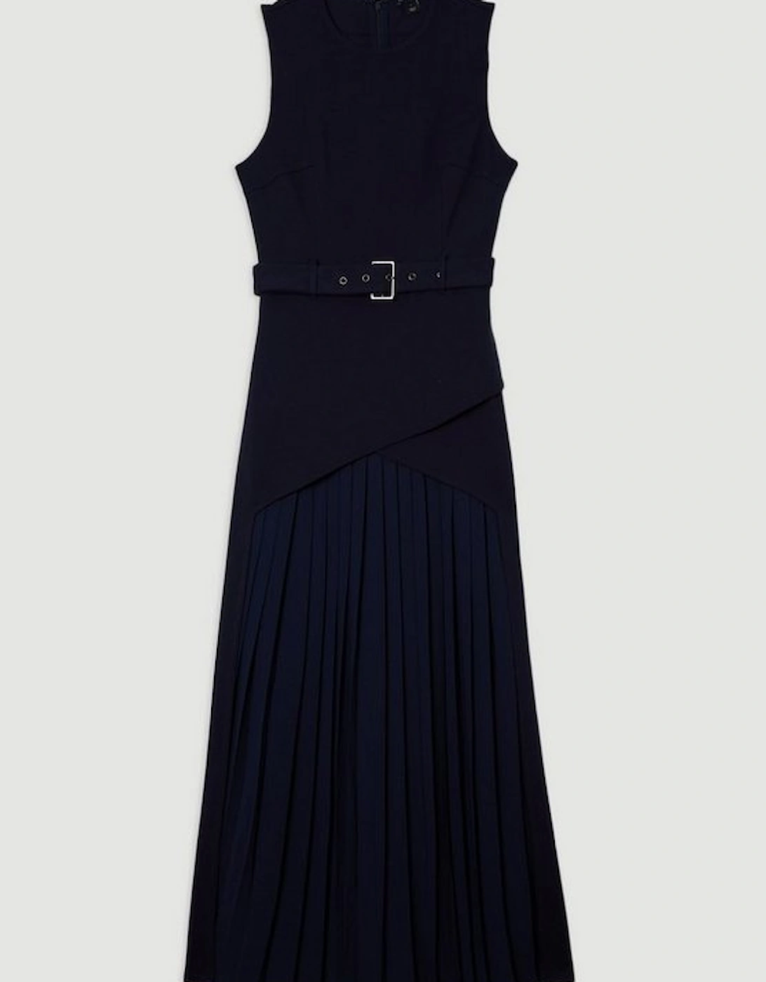 Ponte And Georgette Jersey Pleated Maxi Dress