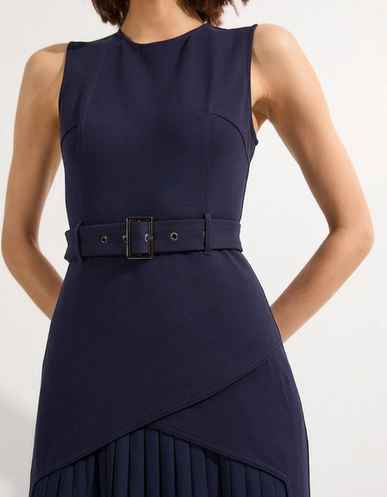 Ponte And Georgette Jersey Pleated Maxi Dress