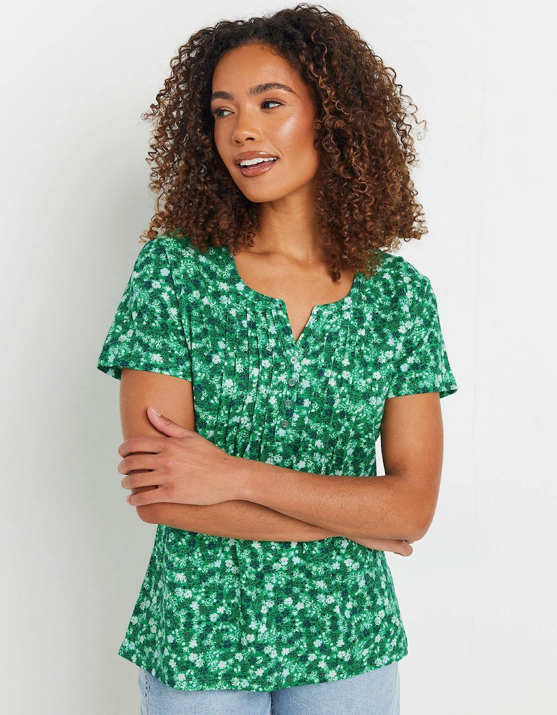 Short Sleeve Cotton Henley Top - White, 2 of 1