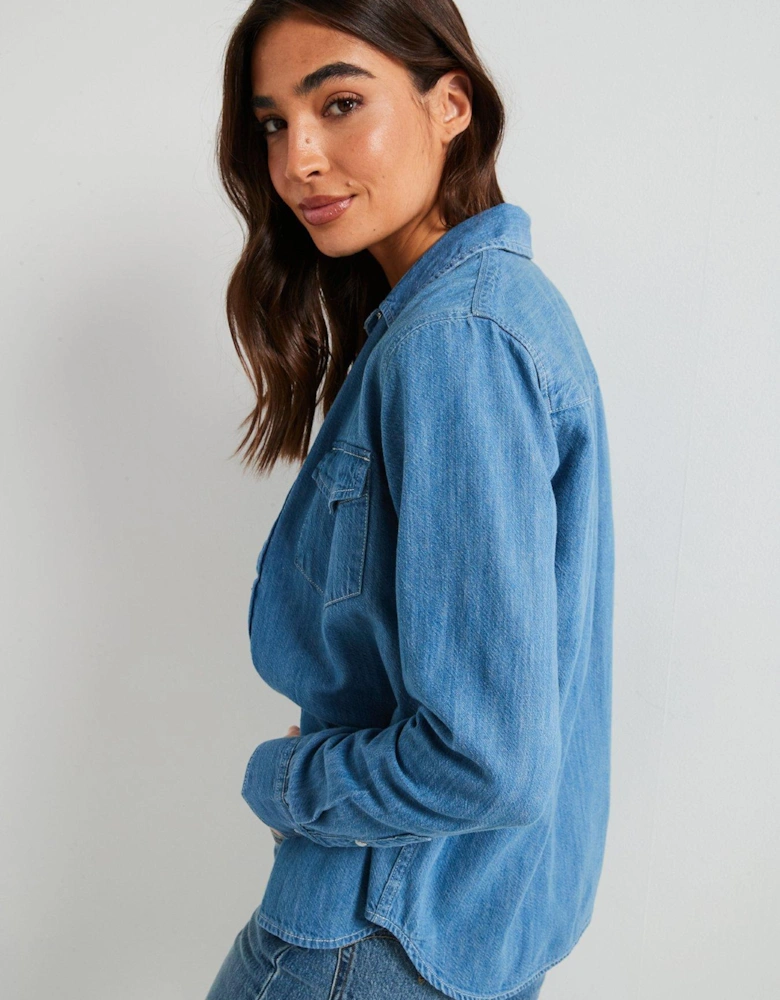 Iconic Western Linen+ Denim Shirt - Blue