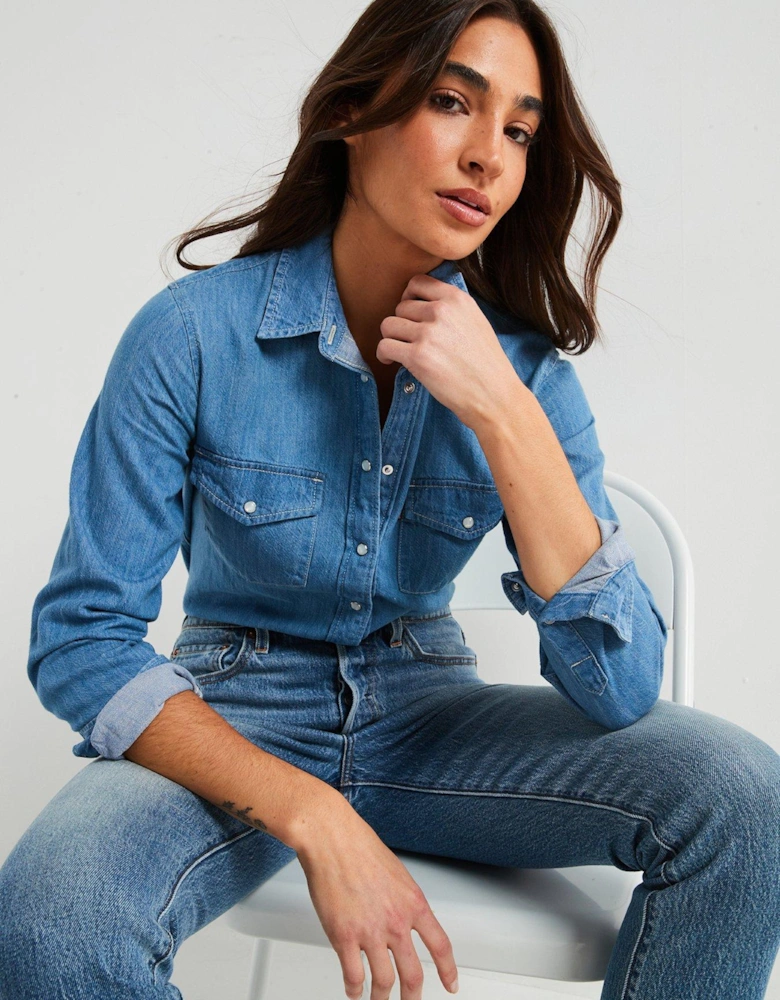 Iconic Western Linen+ Denim Shirt - Blue