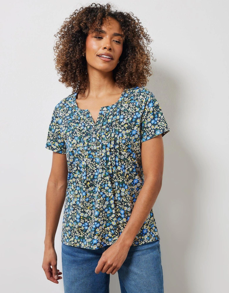 Short Sleeve Cotton Henley Top - Yellow