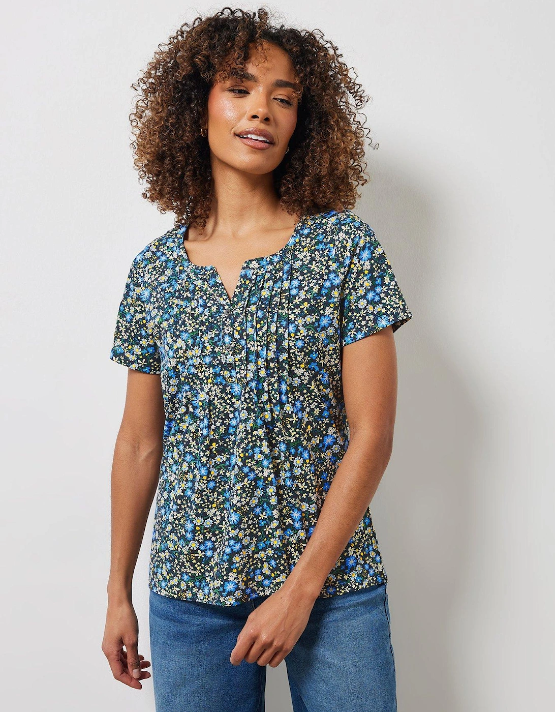 Short Sleeve Cotton Henley Top - Yellow, 2 of 1