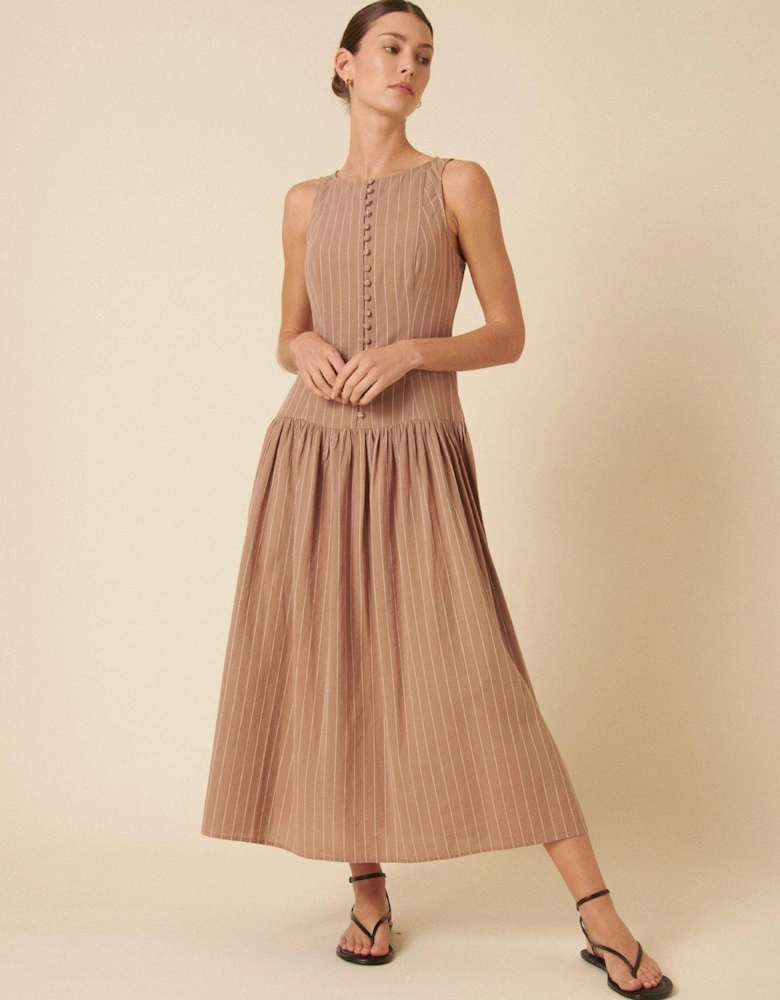 Audia Stripe Midi Dress - Neutral - Beige