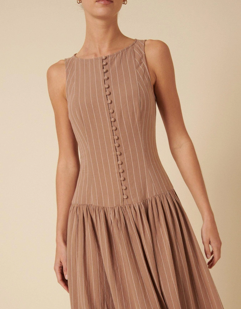 Audia Stripe Midi Dress - Neutral - Beige