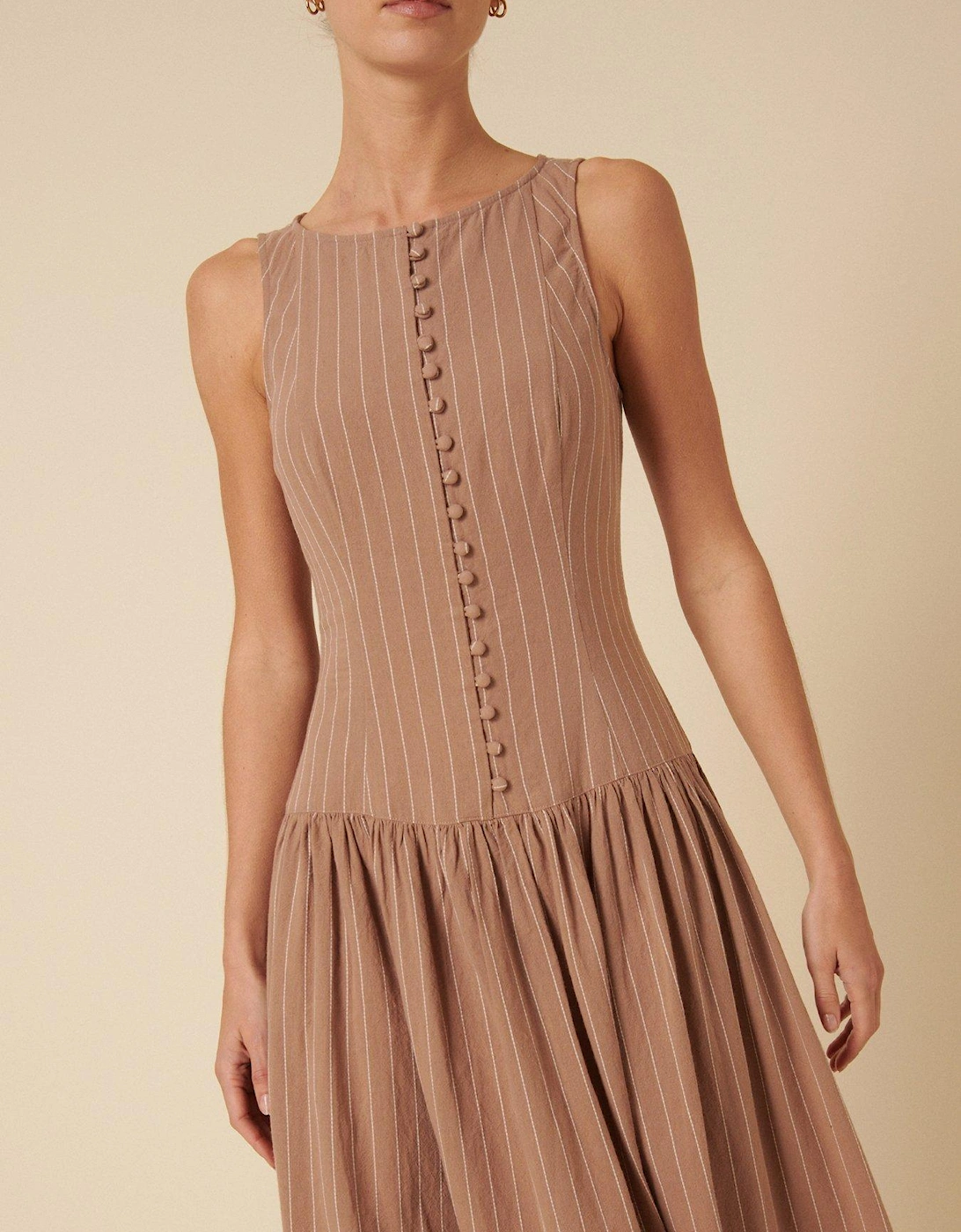 Audia Stripe Midi Dress - Neutral - Beige
