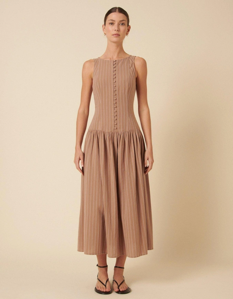 Audia Stripe Midi Dress - Neutral - Beige