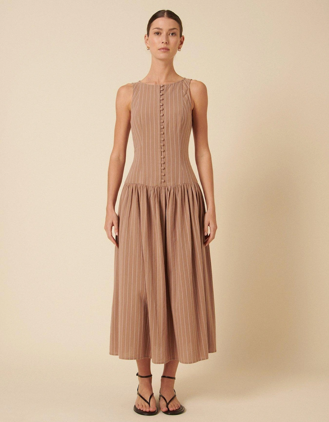 Audia Stripe Midi Dress - Neutral - Beige