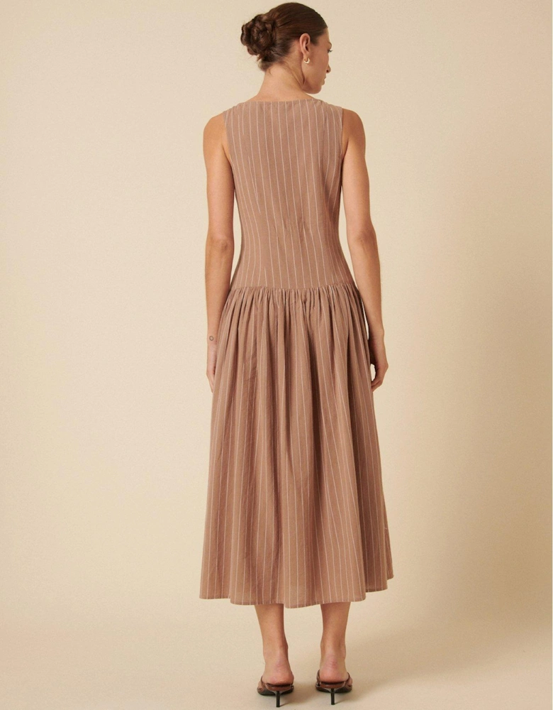 Audia Stripe Midi Dress - Neutral - Beige