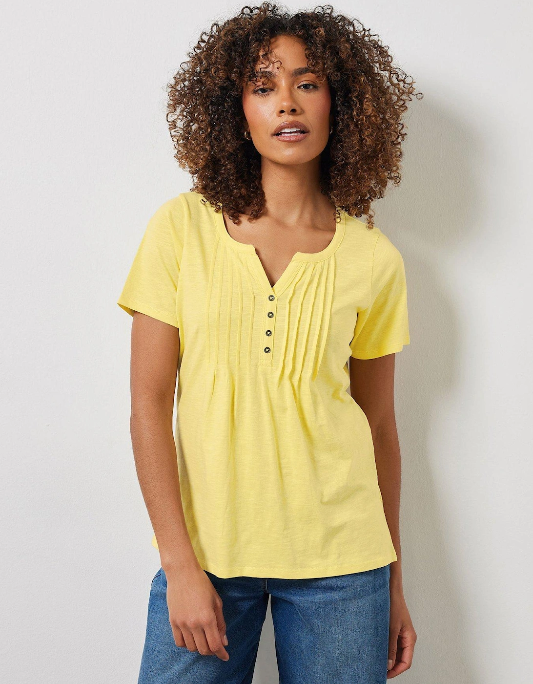 Short Sleeve Cotton Henley Top - White, 2 of 1