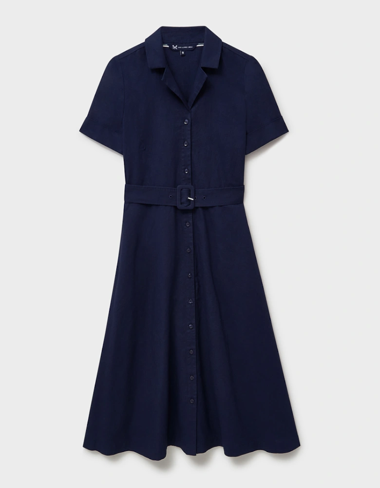 Women's Ava Belted Linen Blend Shirt Dress Navy
