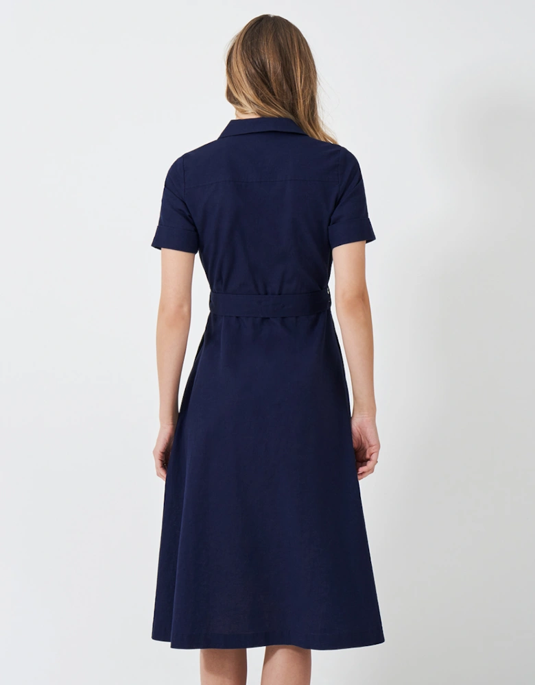 Women's Ava Belted Linen Blend Shirt Dress Navy