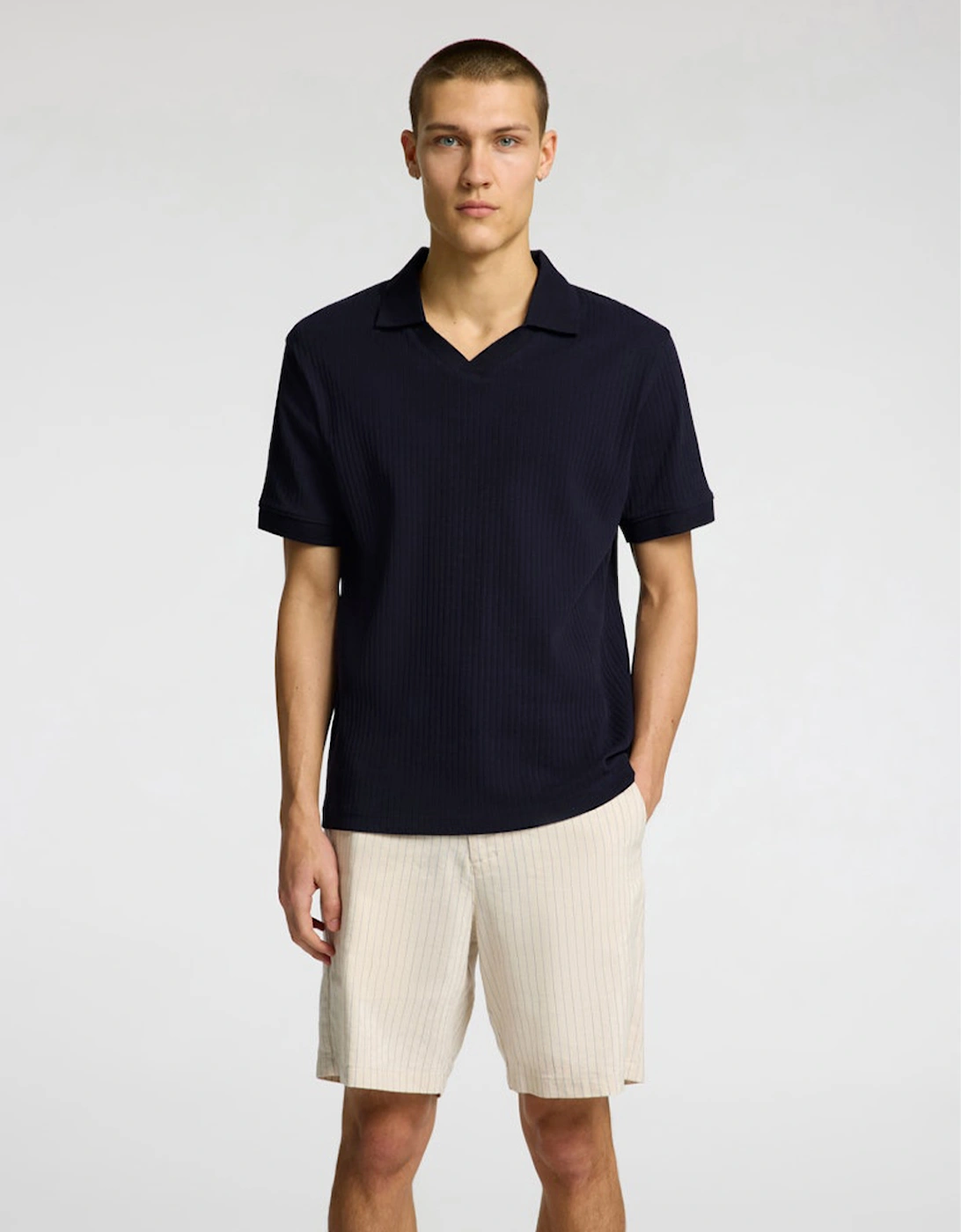 Homme Tristan Structure Rib Short Sleeve Polo Sky Captain, 6 of 5