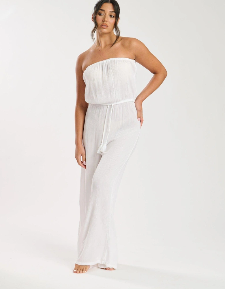 Crinkle Viscose Strapless Jumpsuit