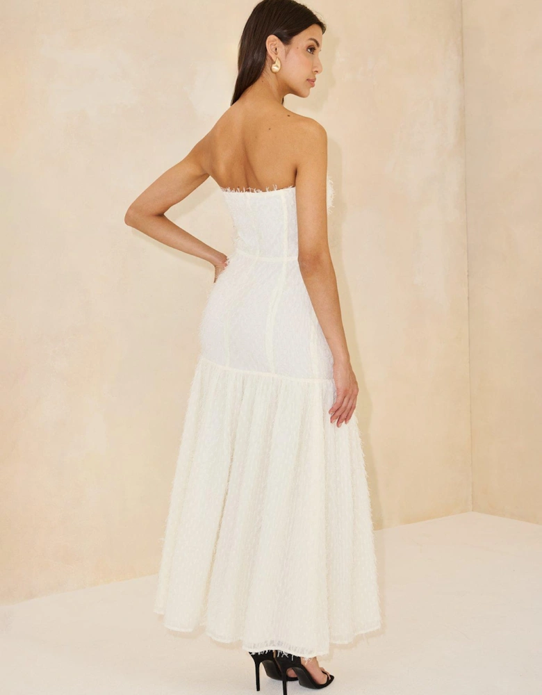 Textured Bandeau Dress - Cream/White