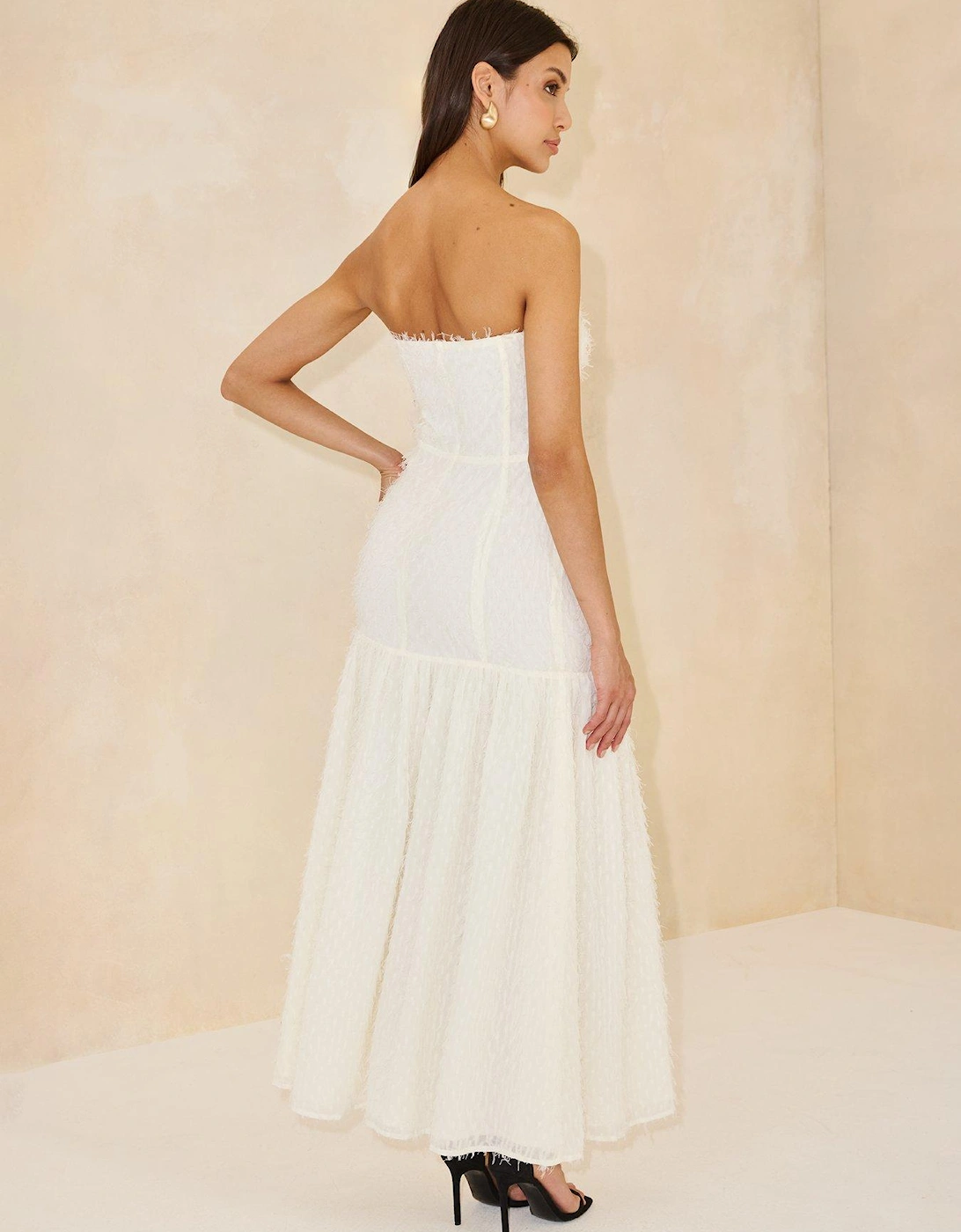 Textured Bandeau Dress - Cream/White