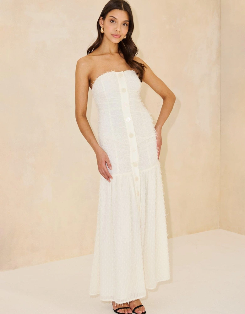 Textured Bandeau Dress - Cream/White