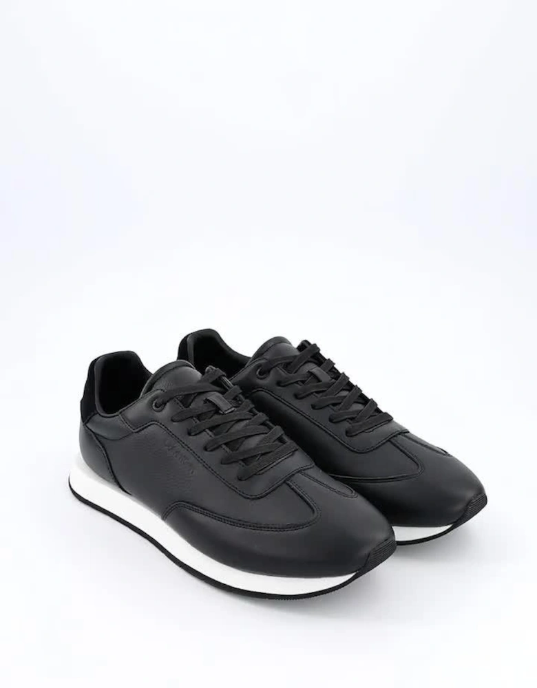 Low Top Tumbled Leather Logo Trainers - Black