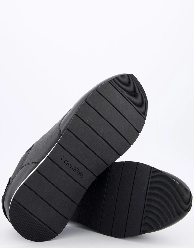 Low Top Tumbled Leather Logo Trainers - Black