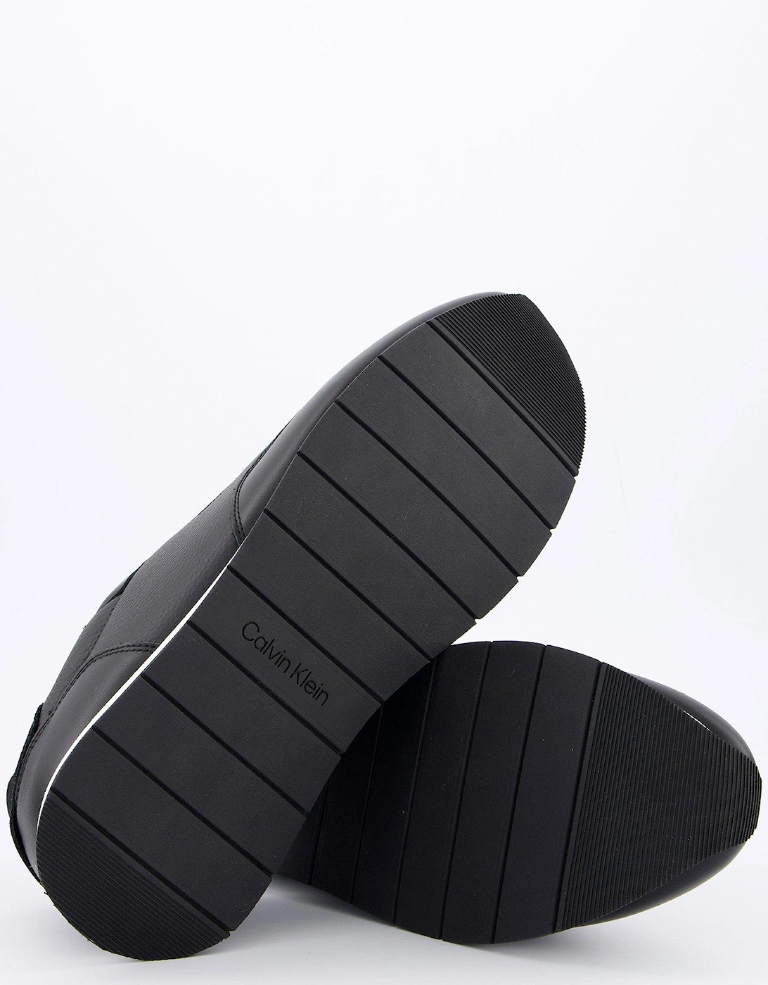 Low Top Tumbled Leather Logo Trainers - Black