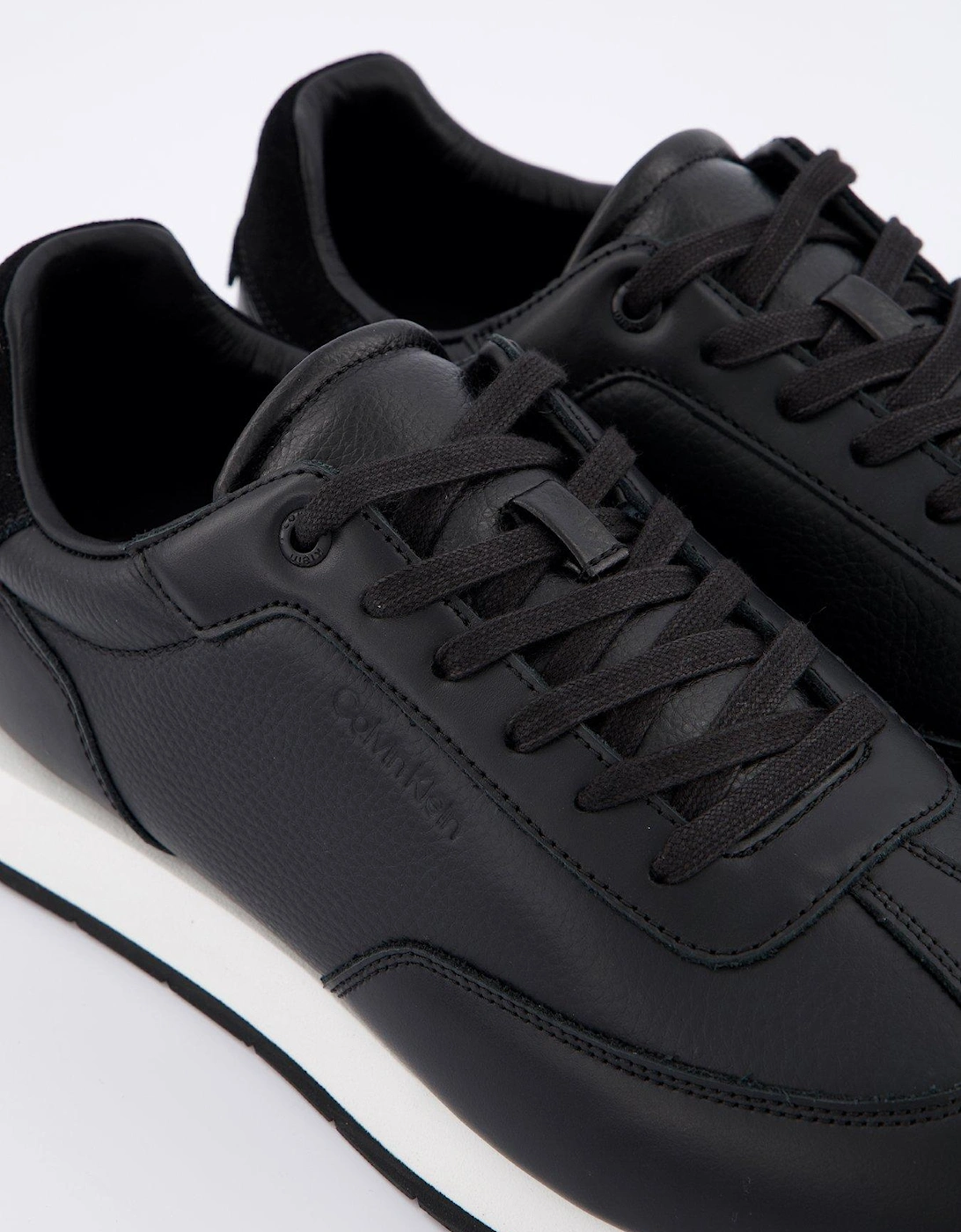 Low Top Tumbled Leather Logo Trainers - Black