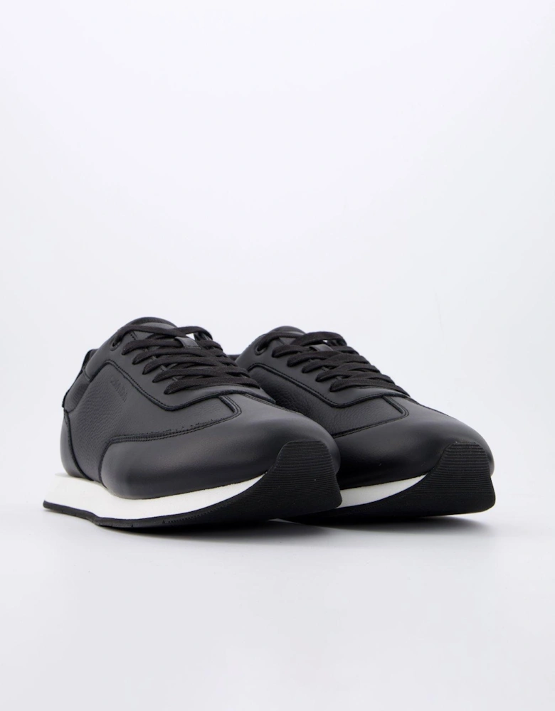 Low Top Tumbled Leather Logo Trainers - Black