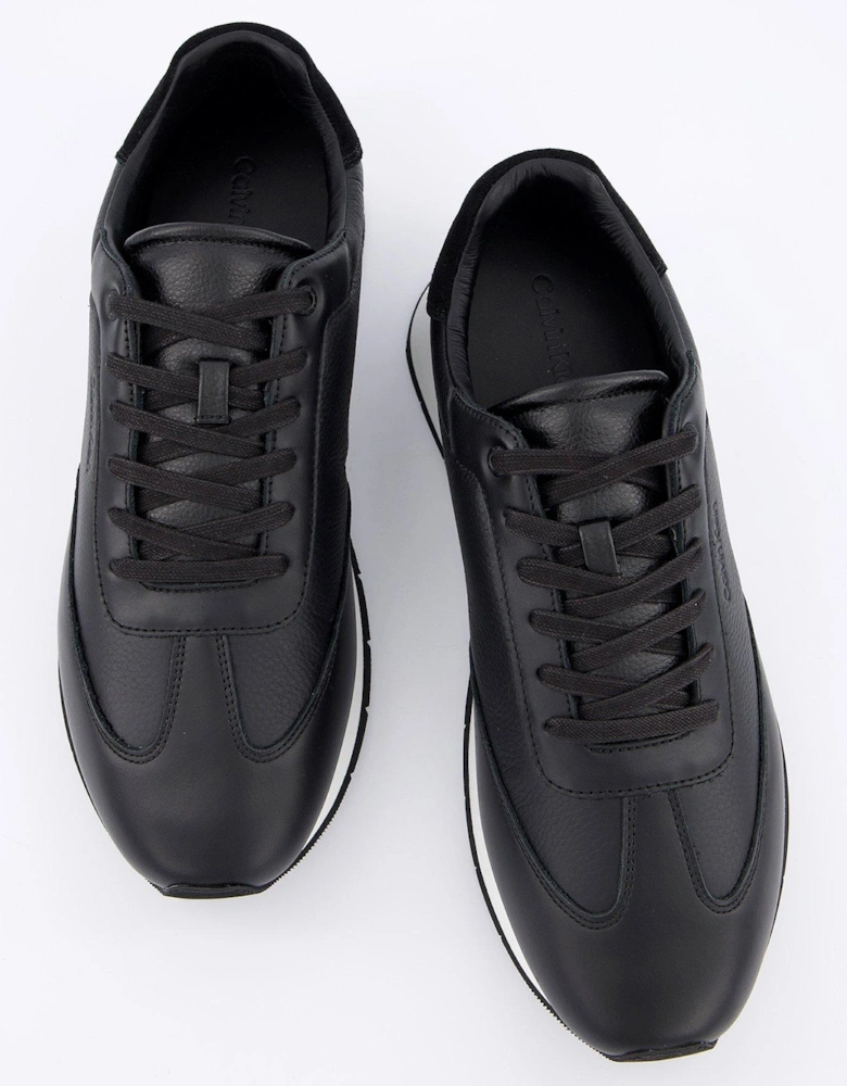 Low Top Tumbled Leather Logo Trainers - Black