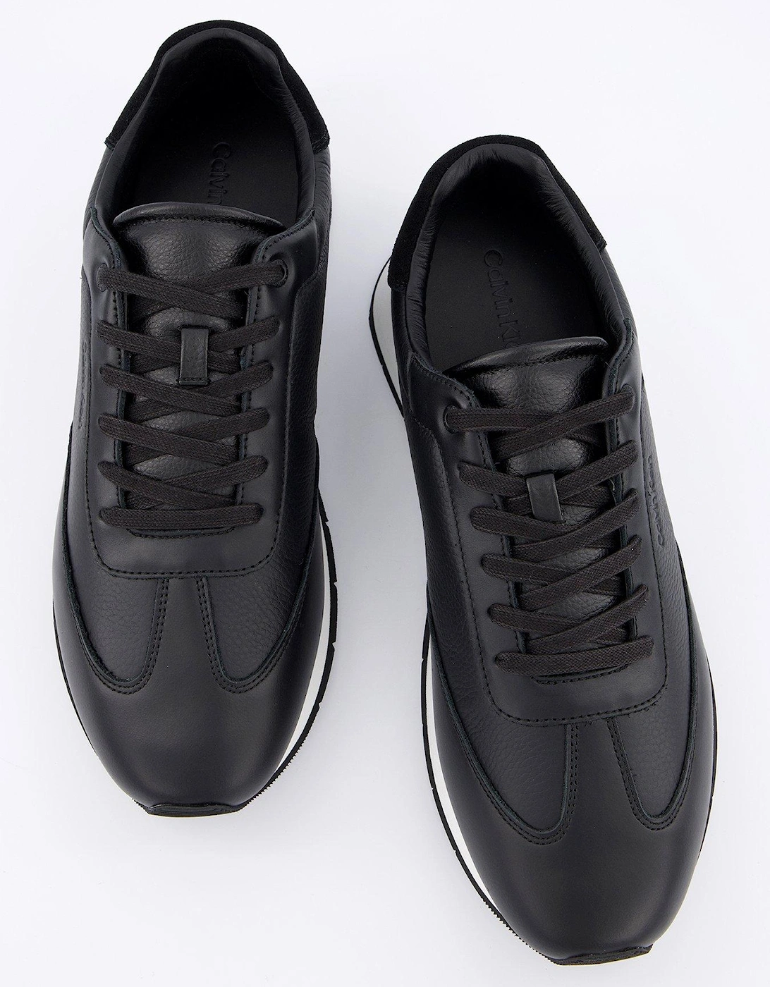 Low Top Tumbled Leather Logo Trainers - Black