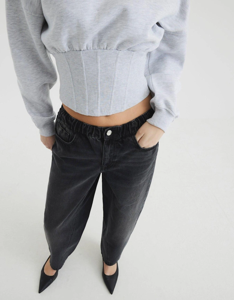 Elasticated Barrel Jean - Black