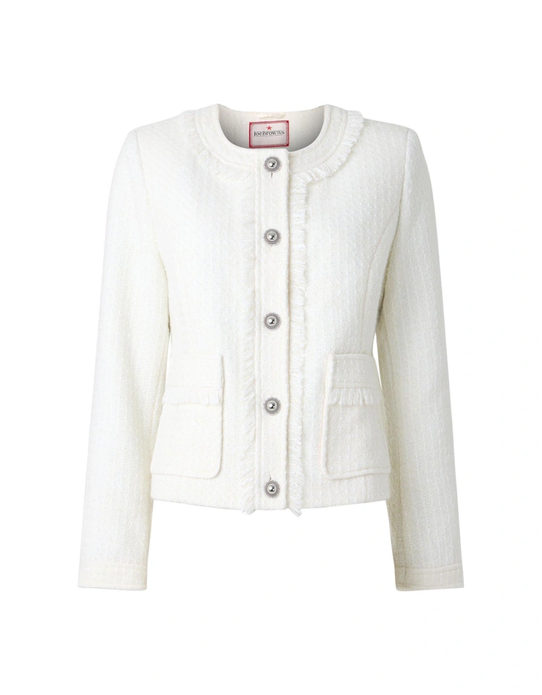 Matilda Collarless Tweed Jacket - Cream