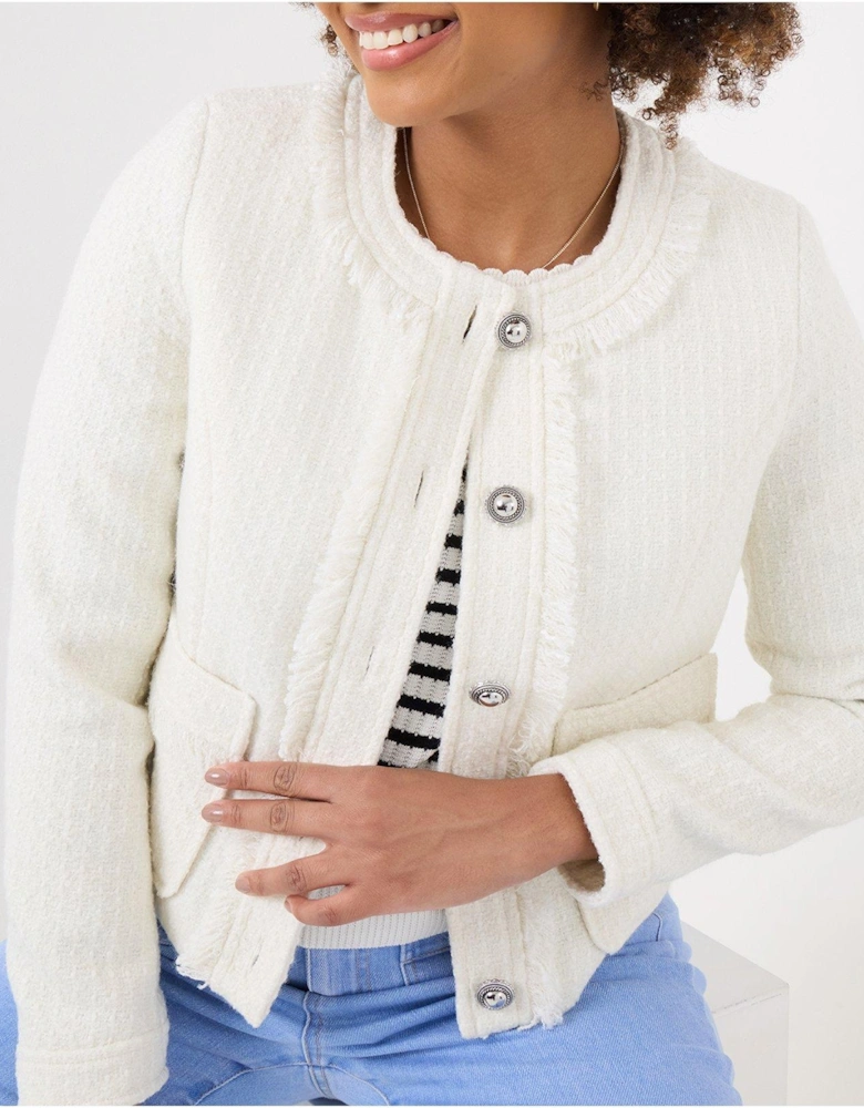 Matilda Collarless Tweed Jacket - Cream