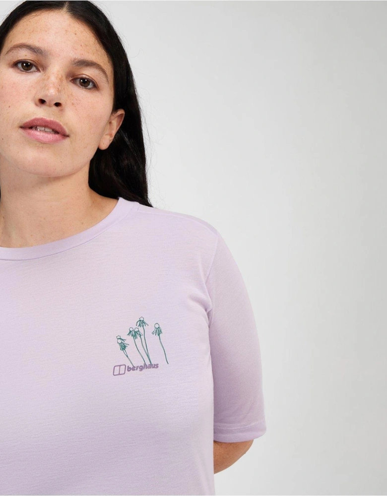 Womens Coneflower Short Sleeve Tee - Light Purple