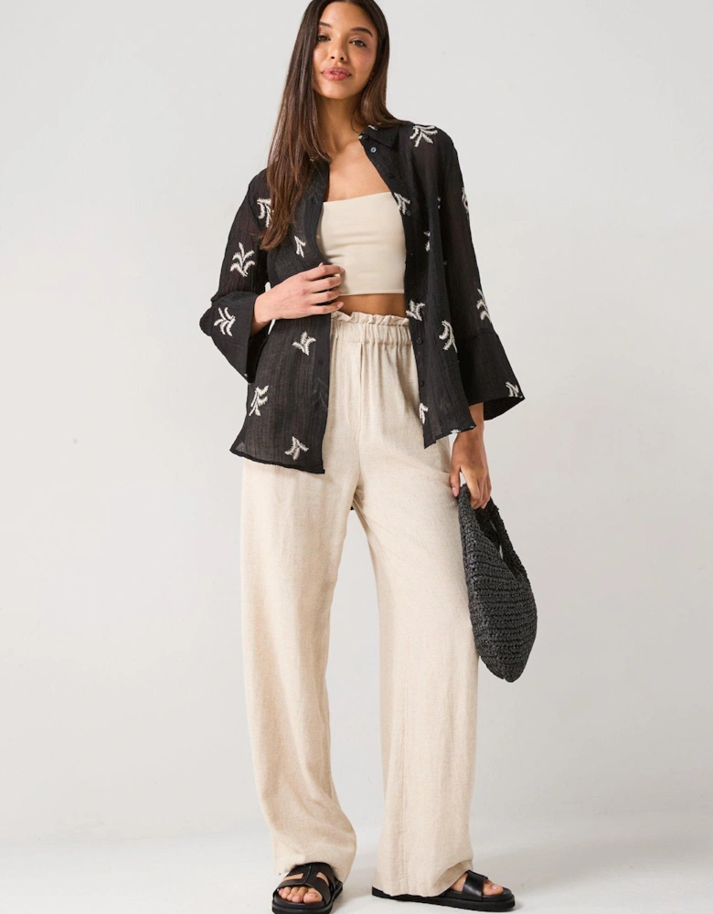 Semi Sheer Embroidered Shirt - Black