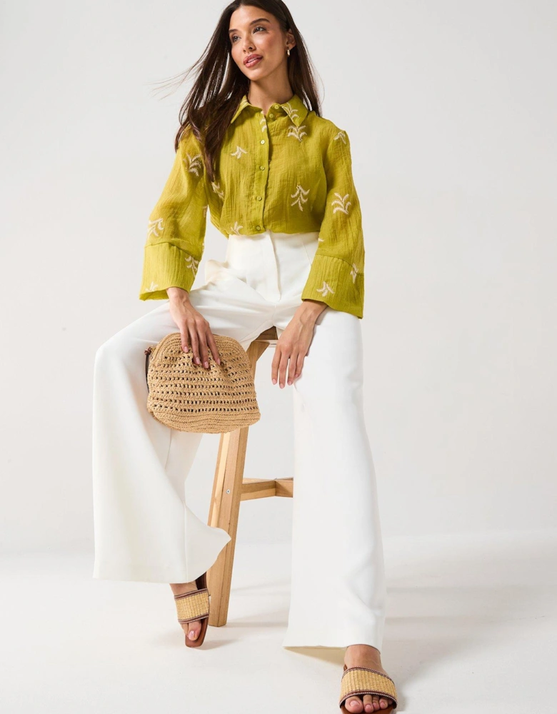 Semi Sheer Embroidered Shirt - Green