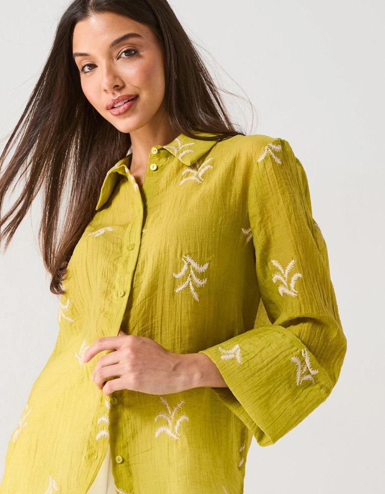 Semi Sheer Embroidered Shirt - Green