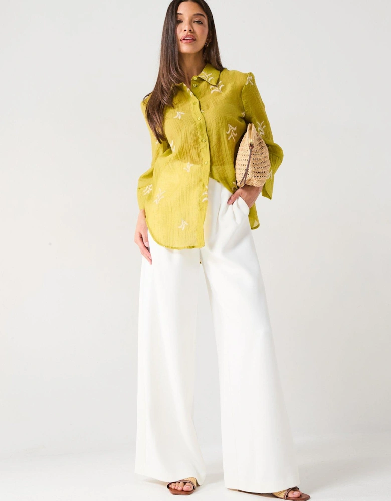 Semi Sheer Embroidered Shirt - Green