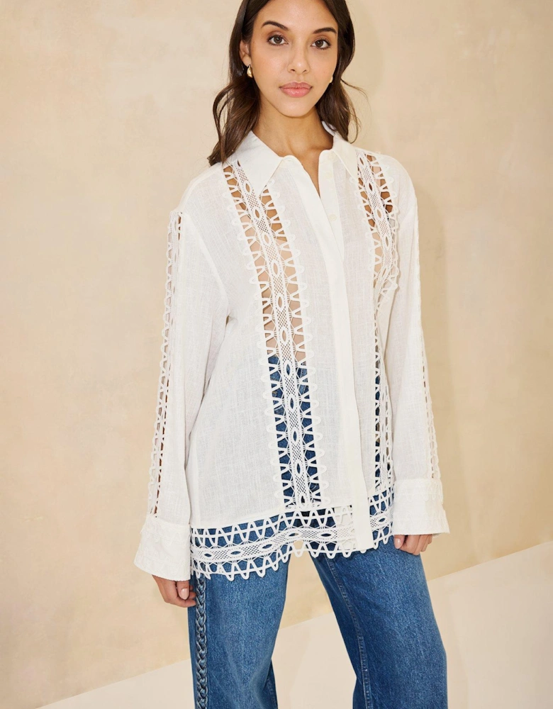 Trim Detailed Shirt - White