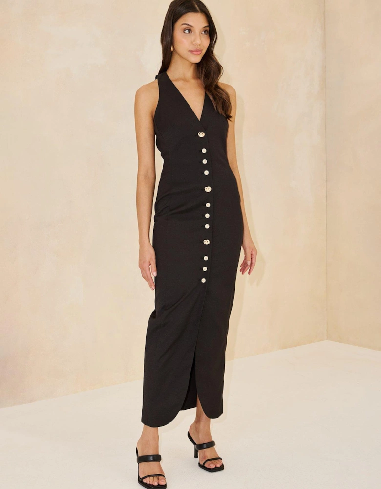 Tailored Multi Button Dress - Black 