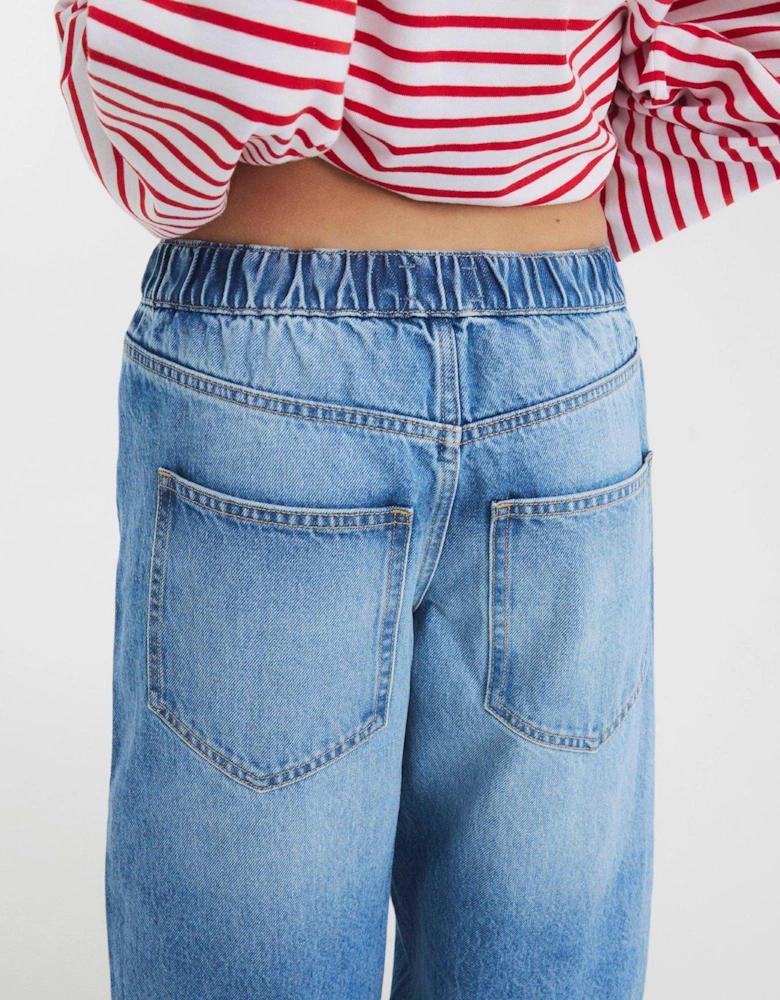 Petite Elasticated Barrel Jean - Medium Denim