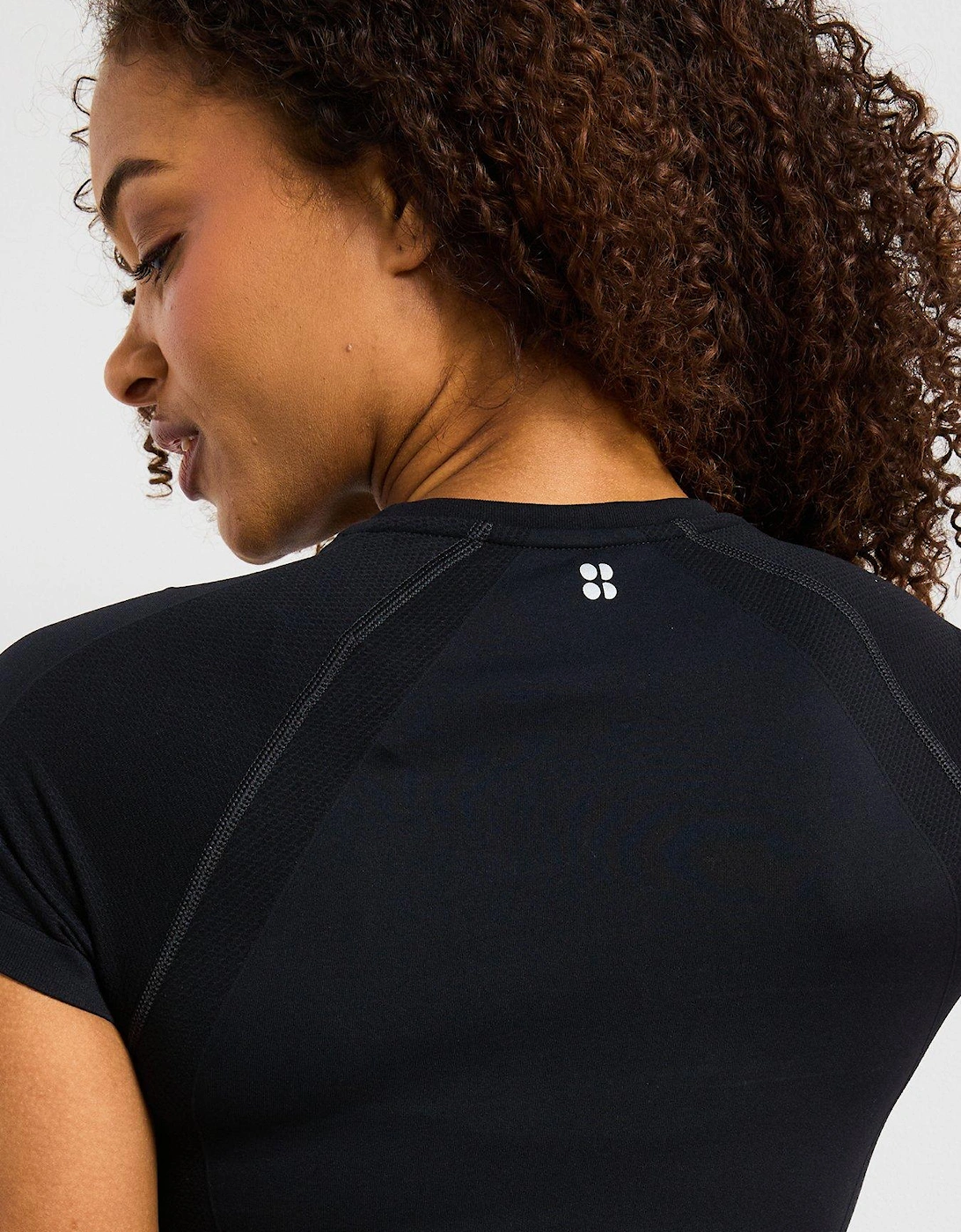 Womens Athlete Crop Seamless Workout Training T-Shirt - Black