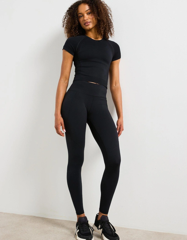Womens Athlete Crop Seamless Workout Training T-Shirt - Black