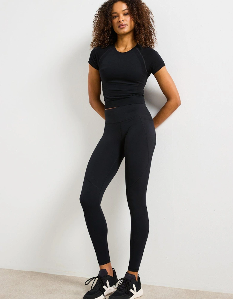 Womens Athlete Crop Seamless Workout Training T-Shirt - Black