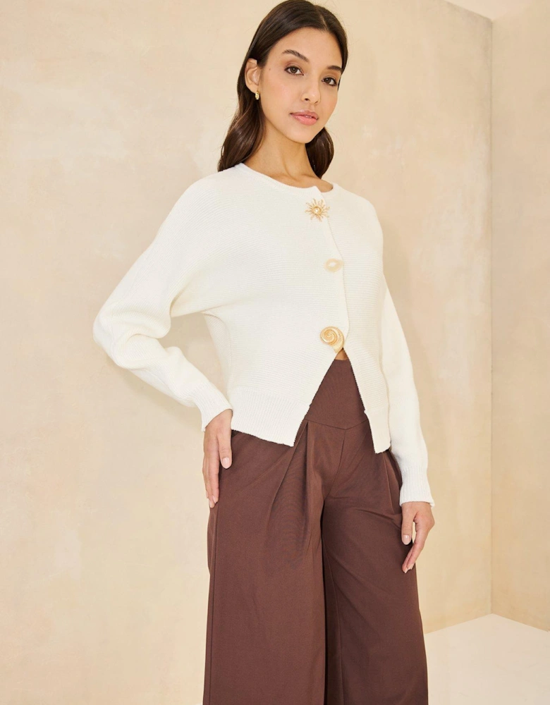 Waistband Wide Leg Trousers - Brown