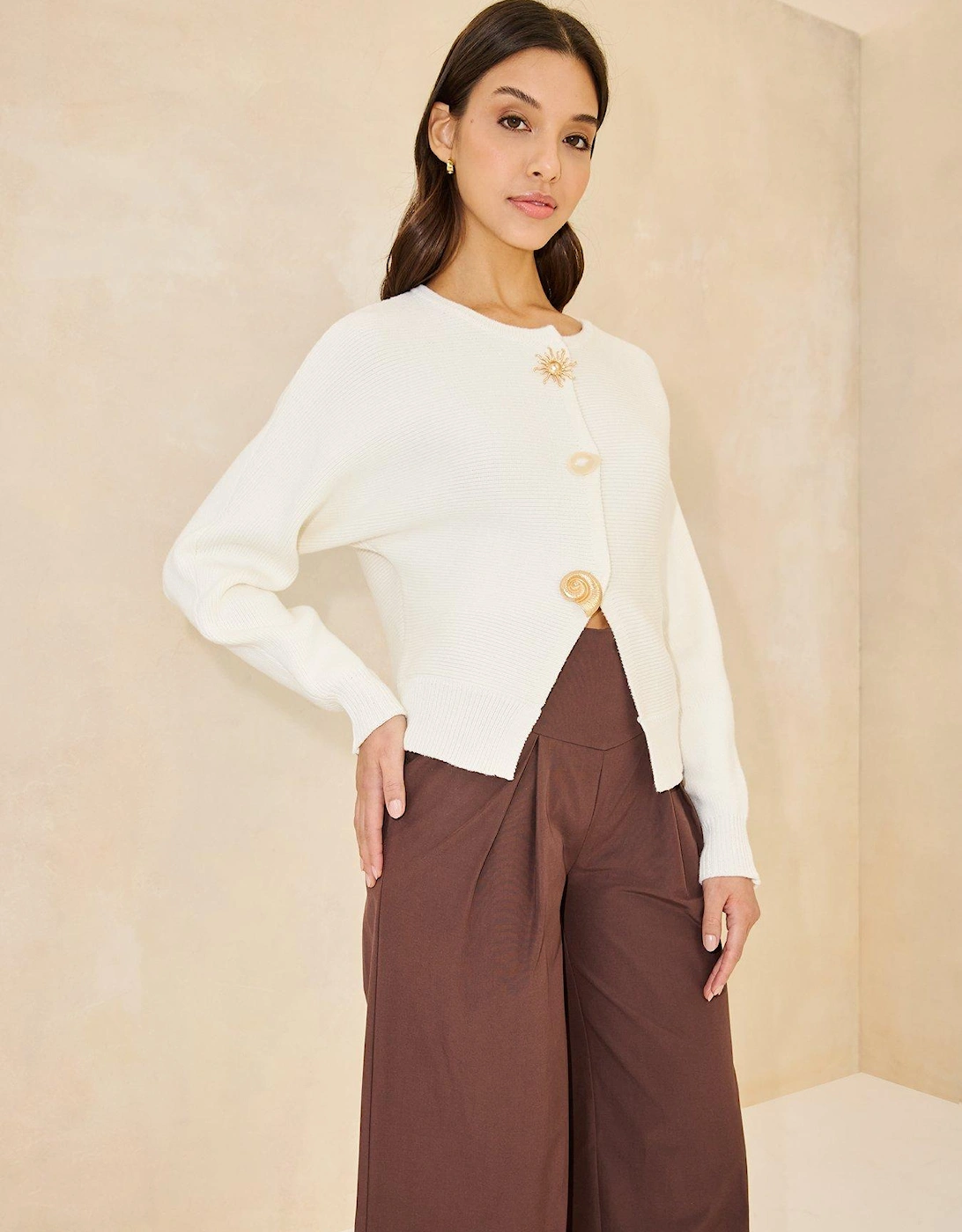 Waistband Wide Leg Trousers - Brown