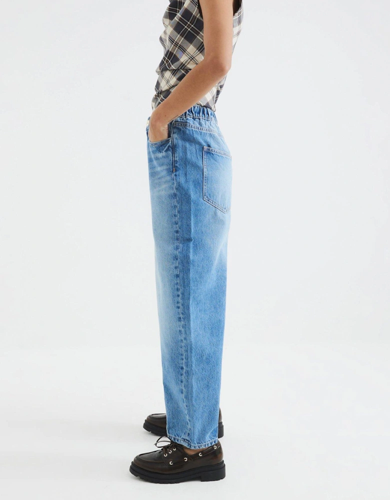 Elasticated Barrel Jean - Medium Blue Denim