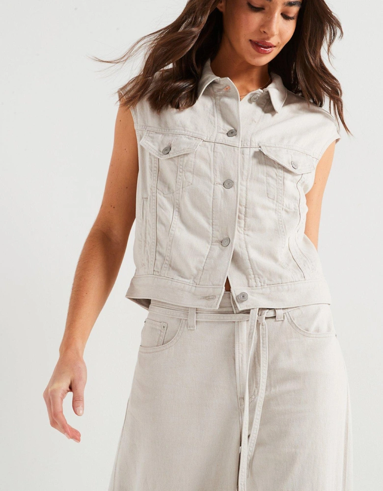 Levis Shrunken 90s Linen+ Denim Vest - Beige