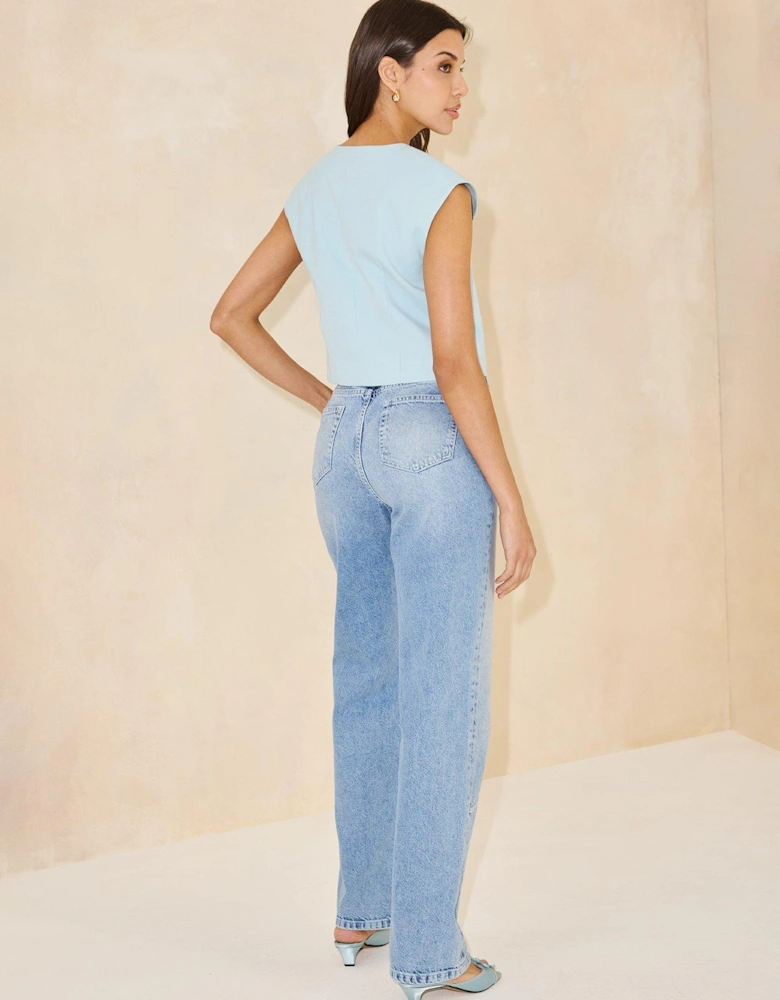 Tailored Buttoned Crop Top - Blue