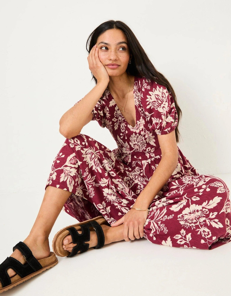 Danielle Floral Midi Dress - Red