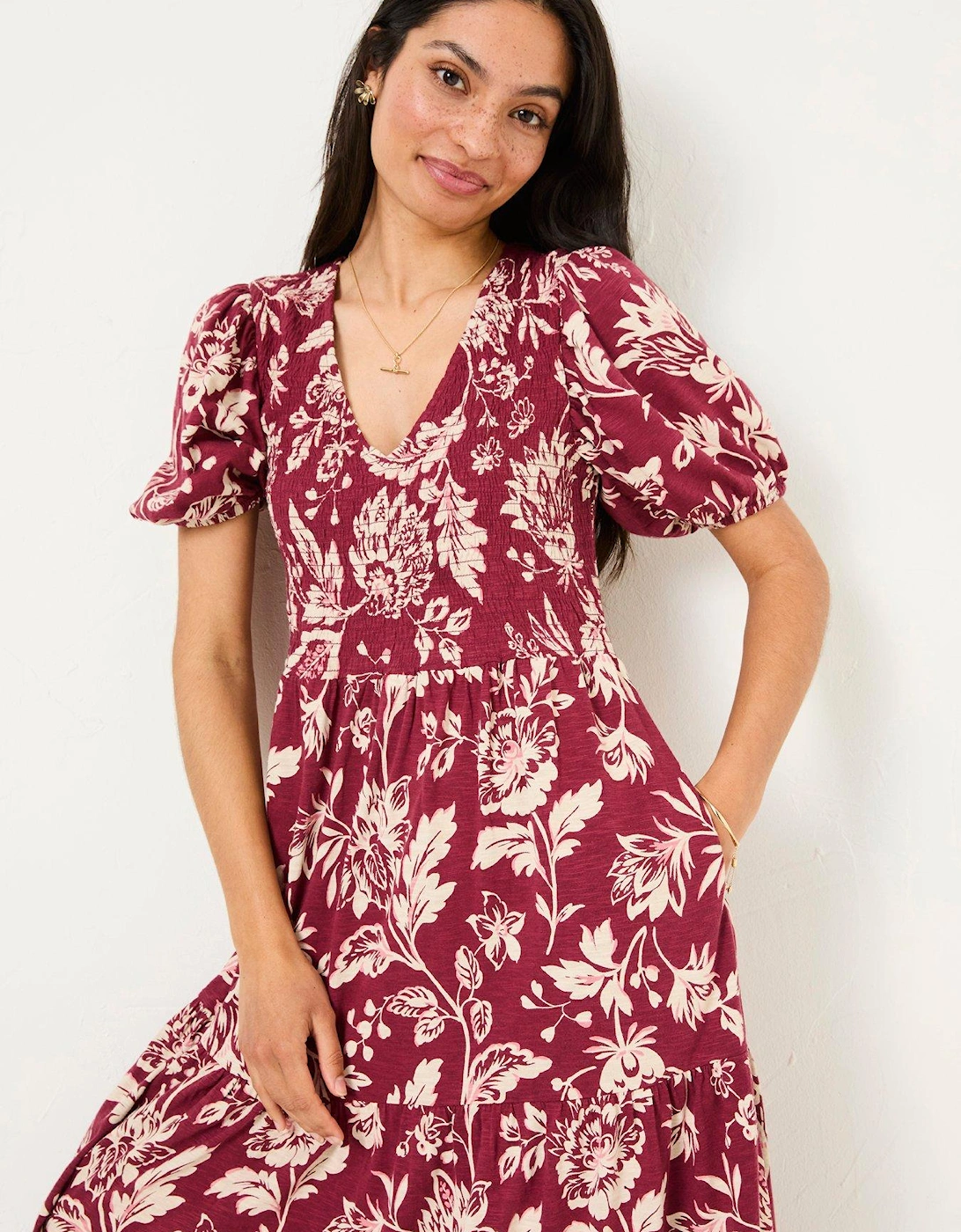 Danielle Floral Midi Dress - Red