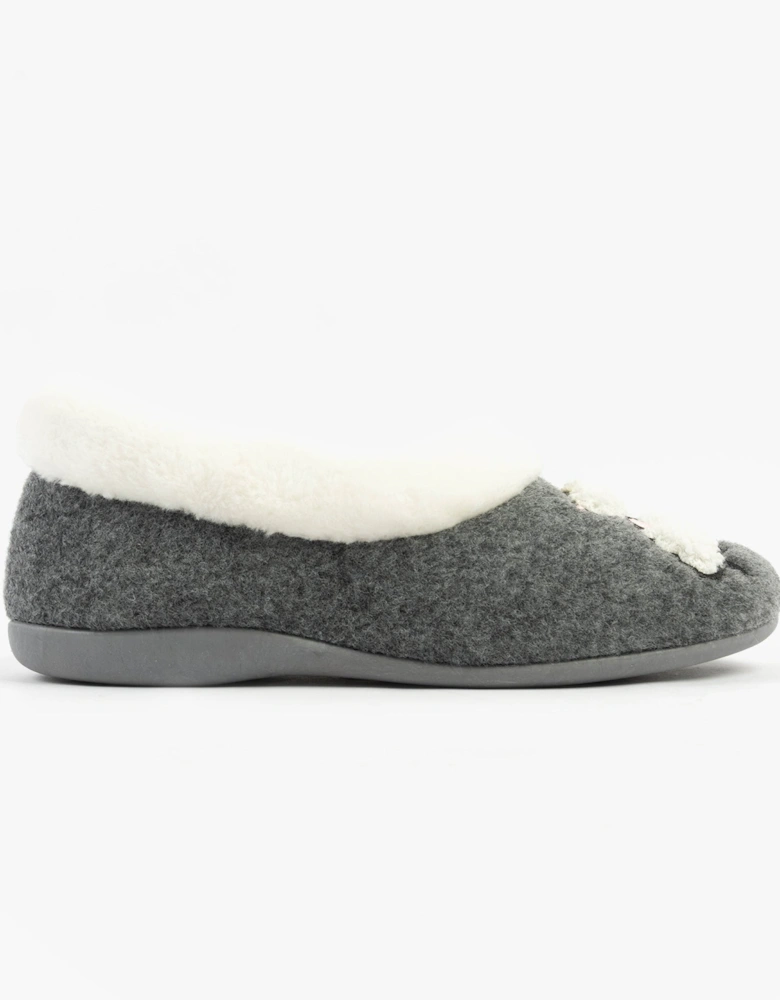 NIKKI Womens Felt Sheep Full Slippers Grey